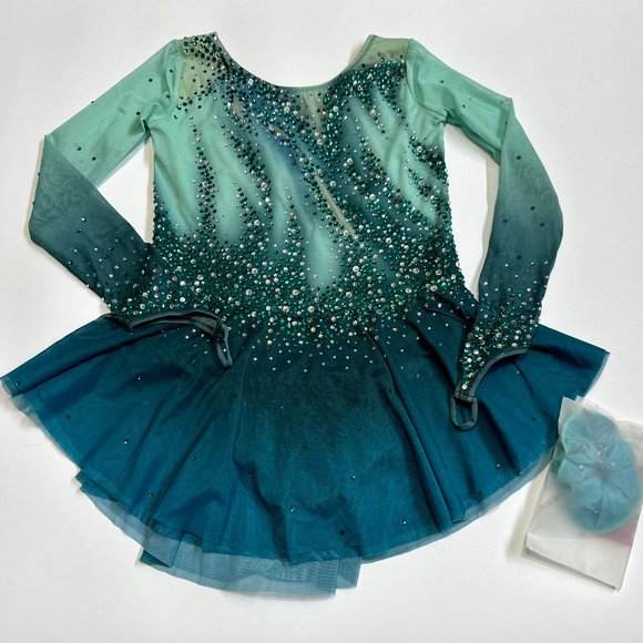 New Figure Skating Dress Size 10 (5~8T) with Hair Scrunchies (120~130cm) - Picture 3 of 10